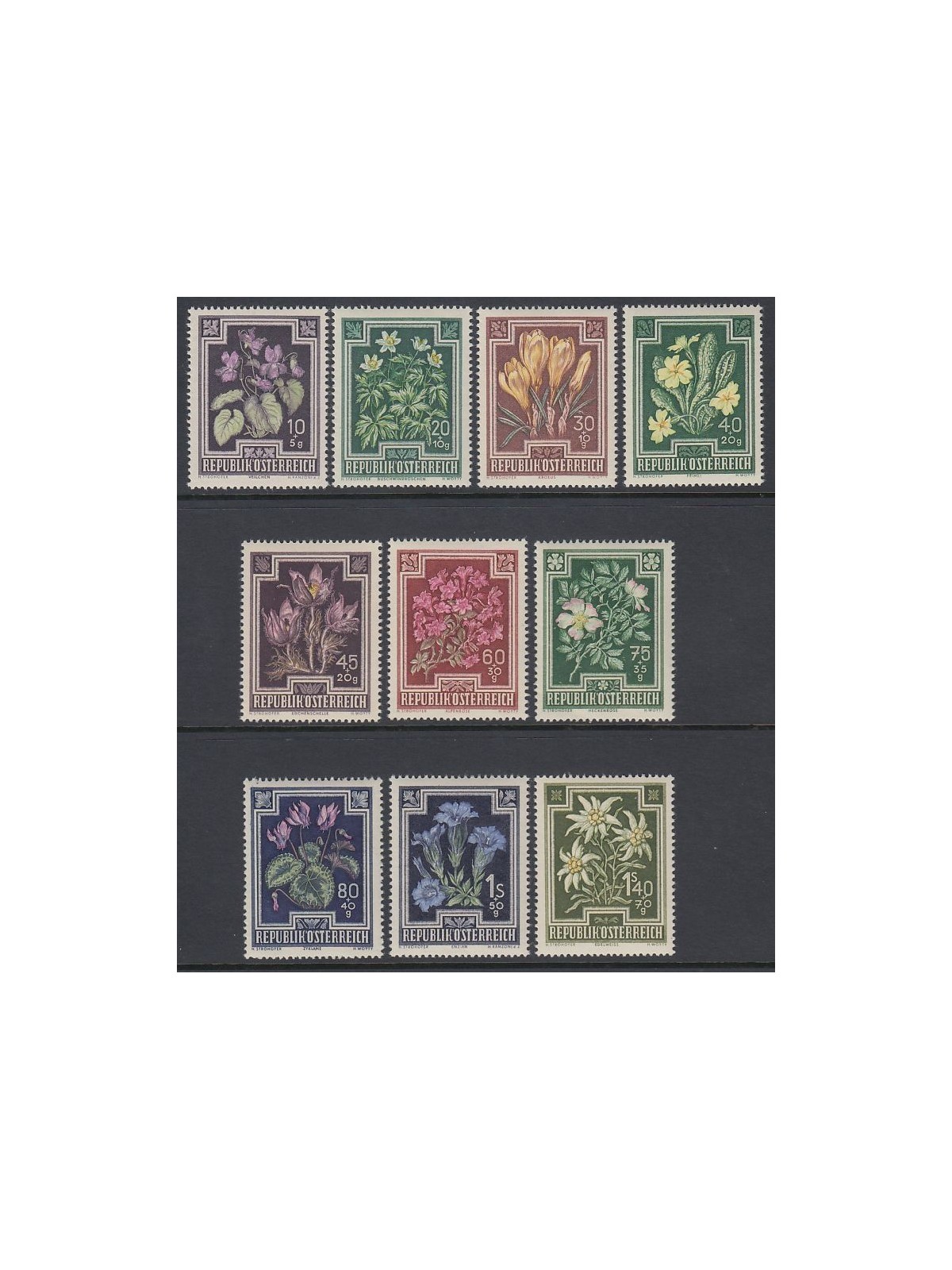 AUSTRIA 1948 Fiori, opere antitubercolari 10v MNH**