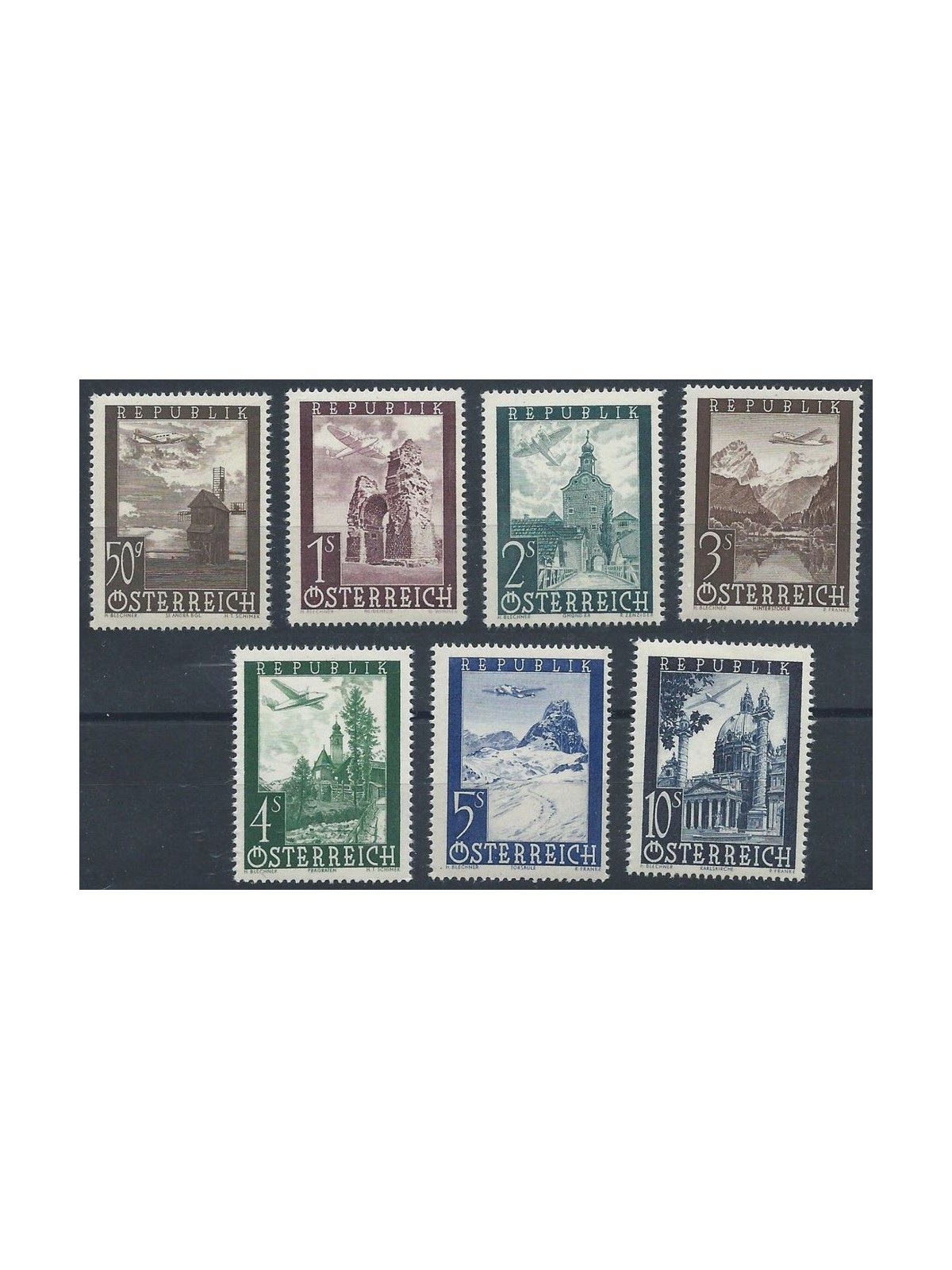 AUSTRIA 1947 Airmail 7v MNH**