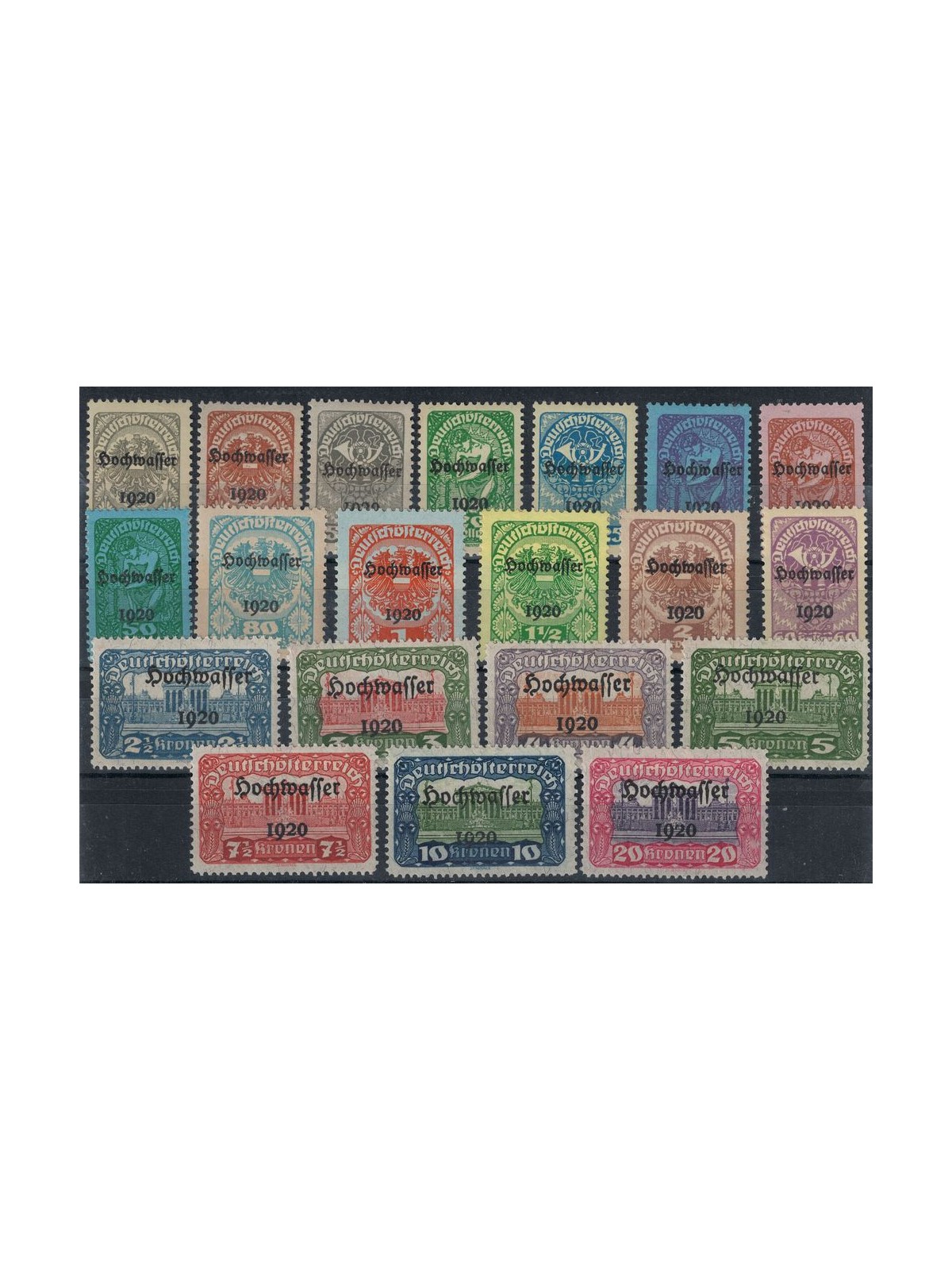 AUSTRIA 1921 Stamps of 1919-21 overprinted Hochwasser 20v MH*