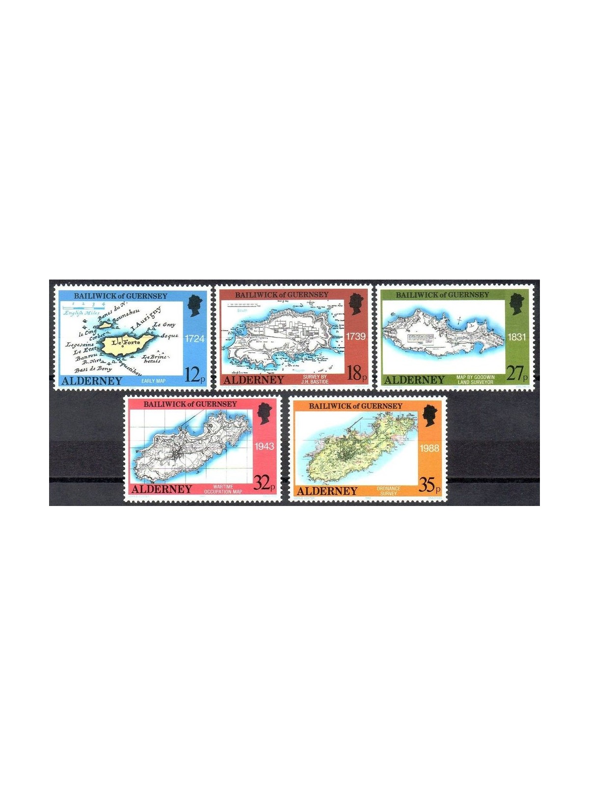 ALDERNEY 1989 Carte geografiche 5v MNH**