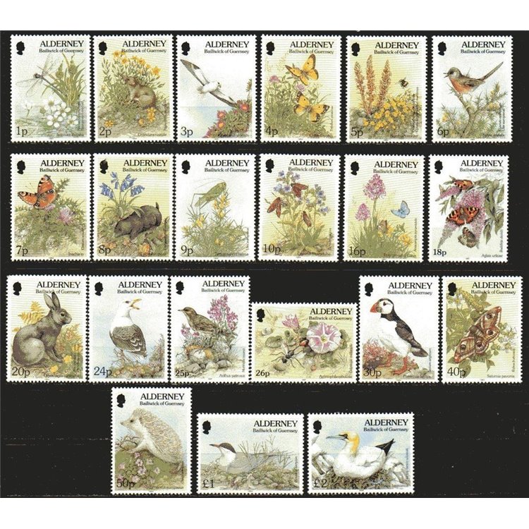 ALDERNEY 1994 Serie ordinaria, fauna e flora 17v MNH**