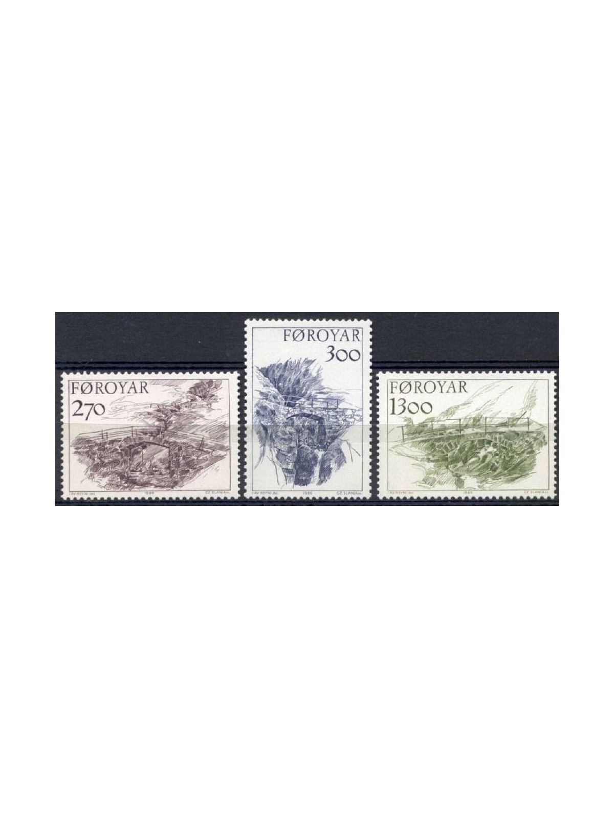 FAROER 1986 Old bridges 3v MNH**