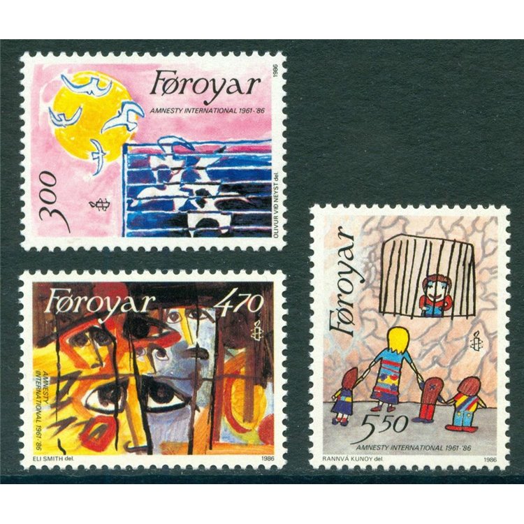 FAROERS 1986 Amnesty International 3v MNH**