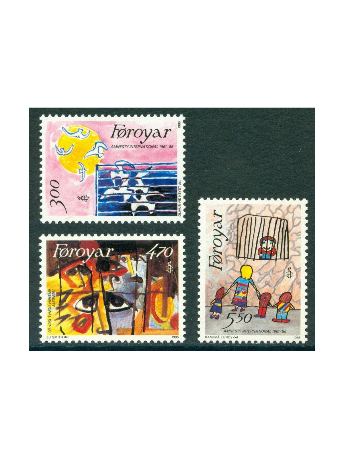 FAROERS 1986 Amnesty International 3v MNH**
