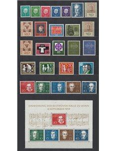 GERMANIA BRD 1959 Annata completa 26v + 1 BF MNH**