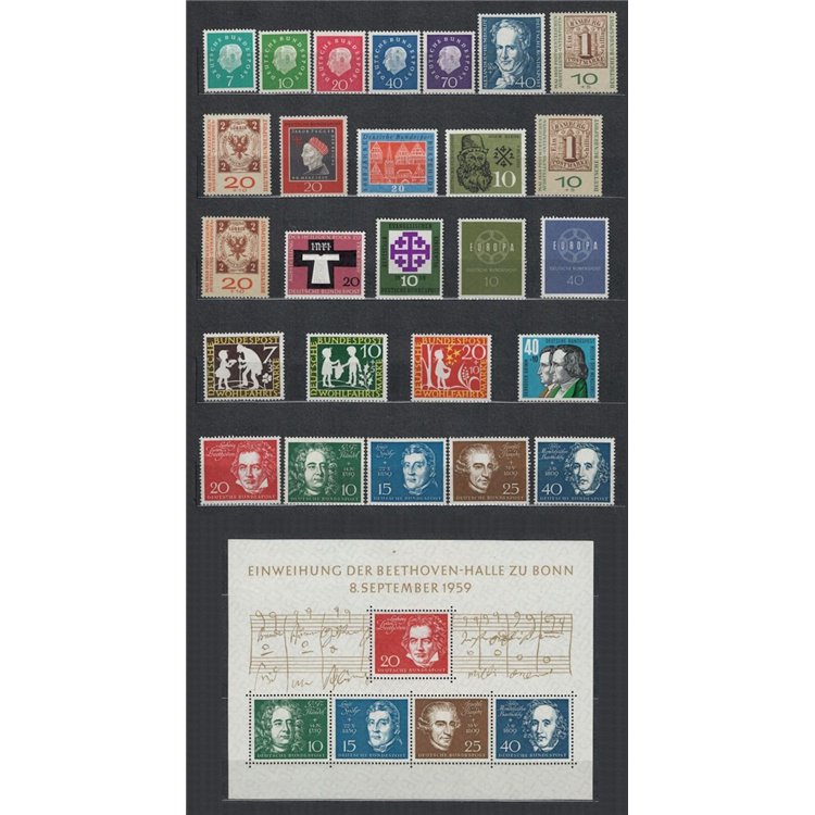 GERMANIA BRD 1959 Annata completa 26v + 1 BF MNH**