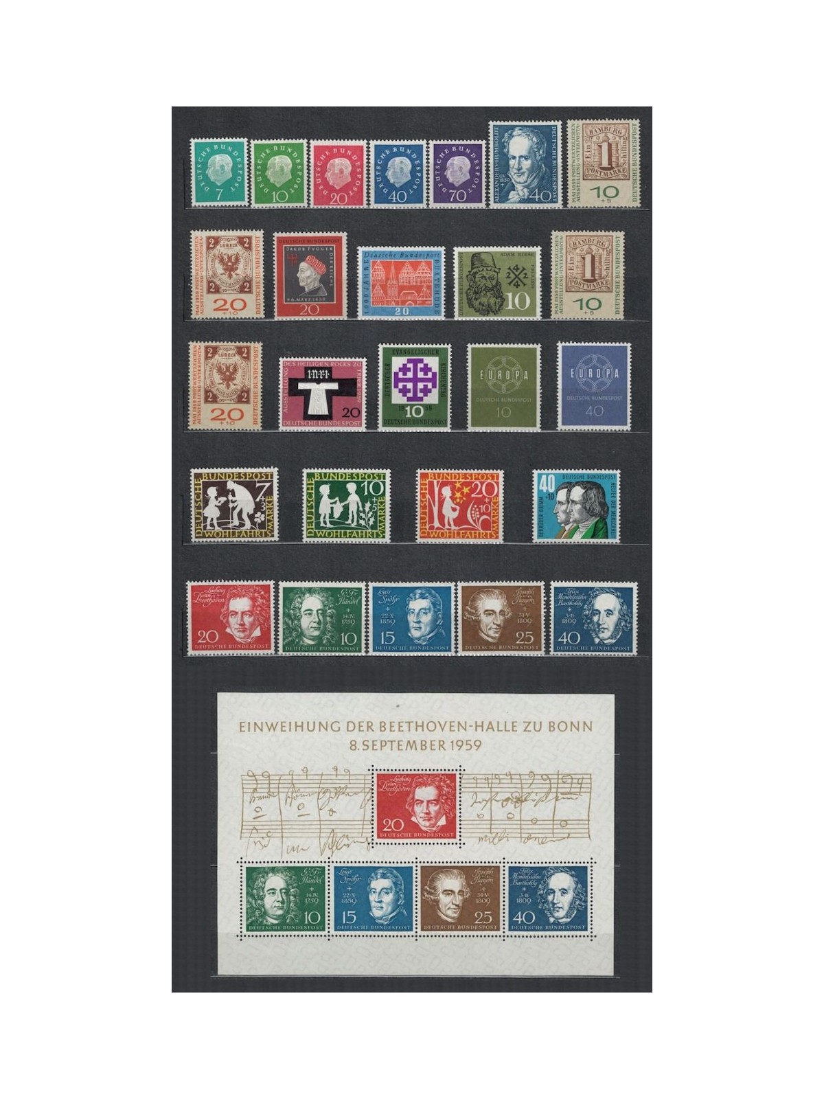 GERMANIA BRD 1959 Annata completa 26v + 1 BF MNH**