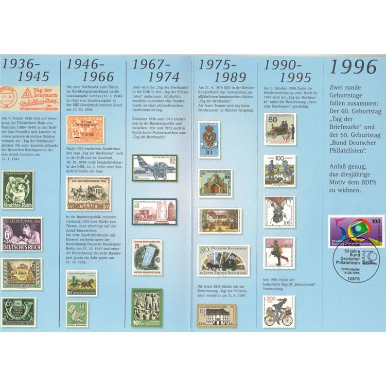 GERMANIA BRD 1996 Federazione filatelica tedesca, scheda commemorativa Mi 1878