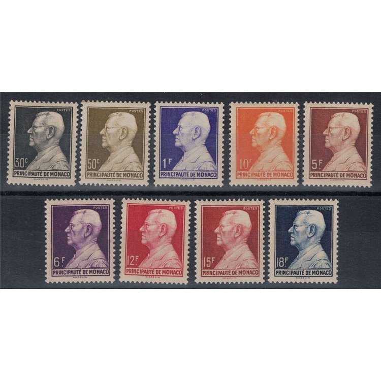 MONACO 1948-49 Effigy of Louis II 9v MNH**