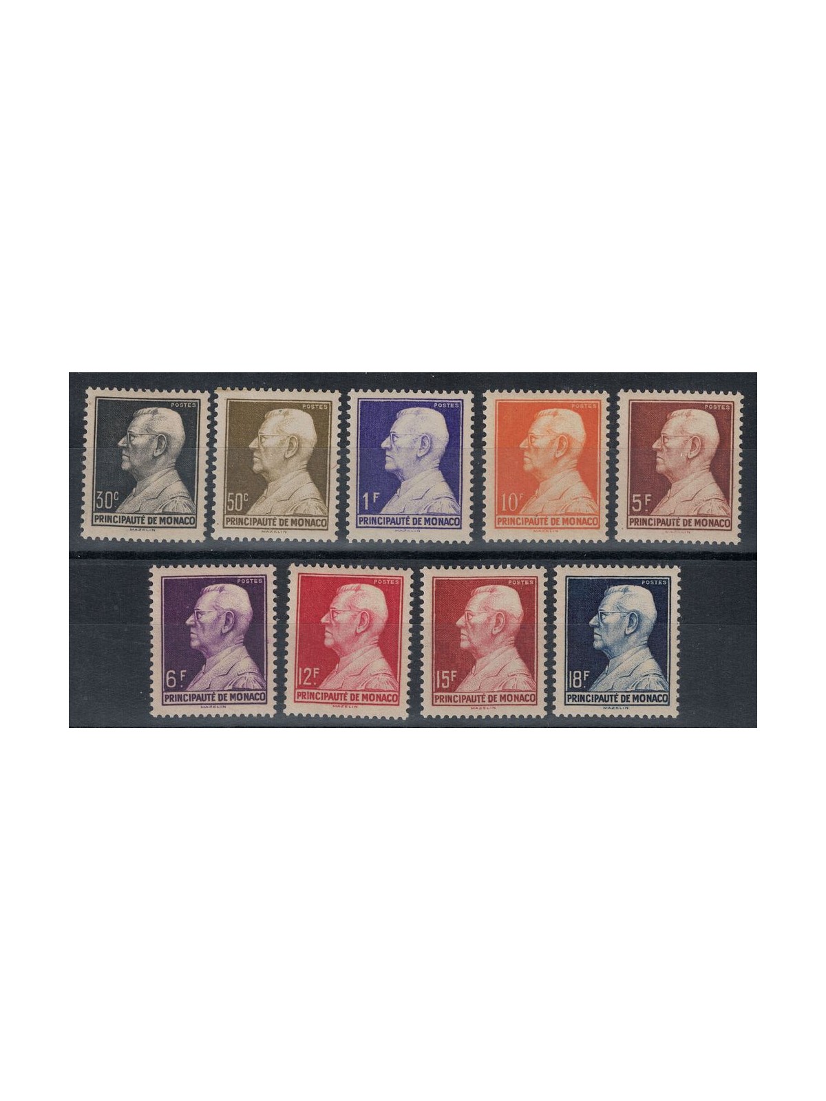 MONACO 1948-49 Effigy of Louis II 9v MNH**