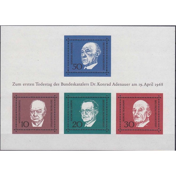 GERMANIA BRD 1968 Konrad Adenauer 1 BF MNH**