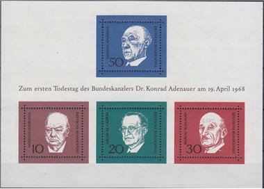 GERMANIA BRD 1968 Konrad Adenauer 1 BF MNH**