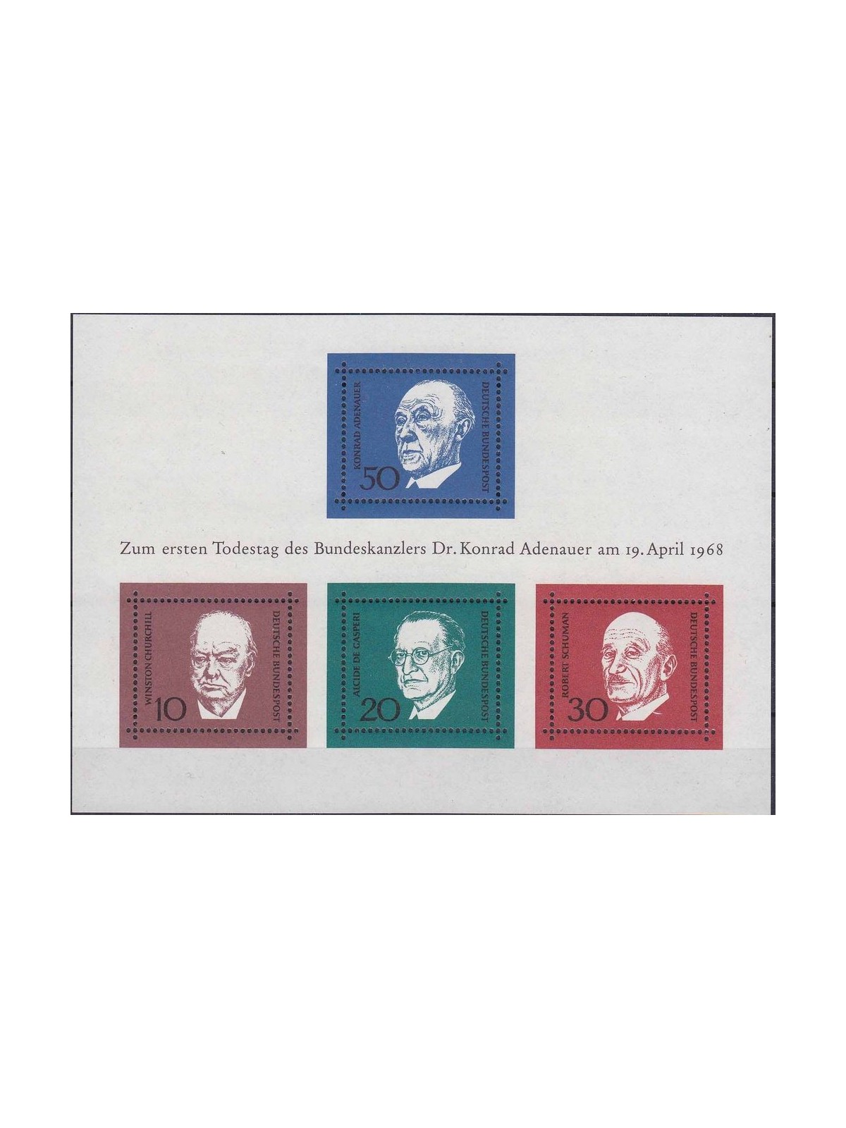 GERMANIA BRD 1968 Konrad Adenauer 1 BF MNH**