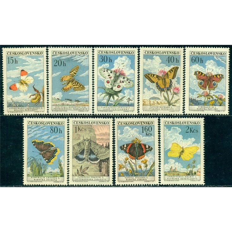 CZECHOSLOVAKIA 1961 Butterflies 9v MNH**