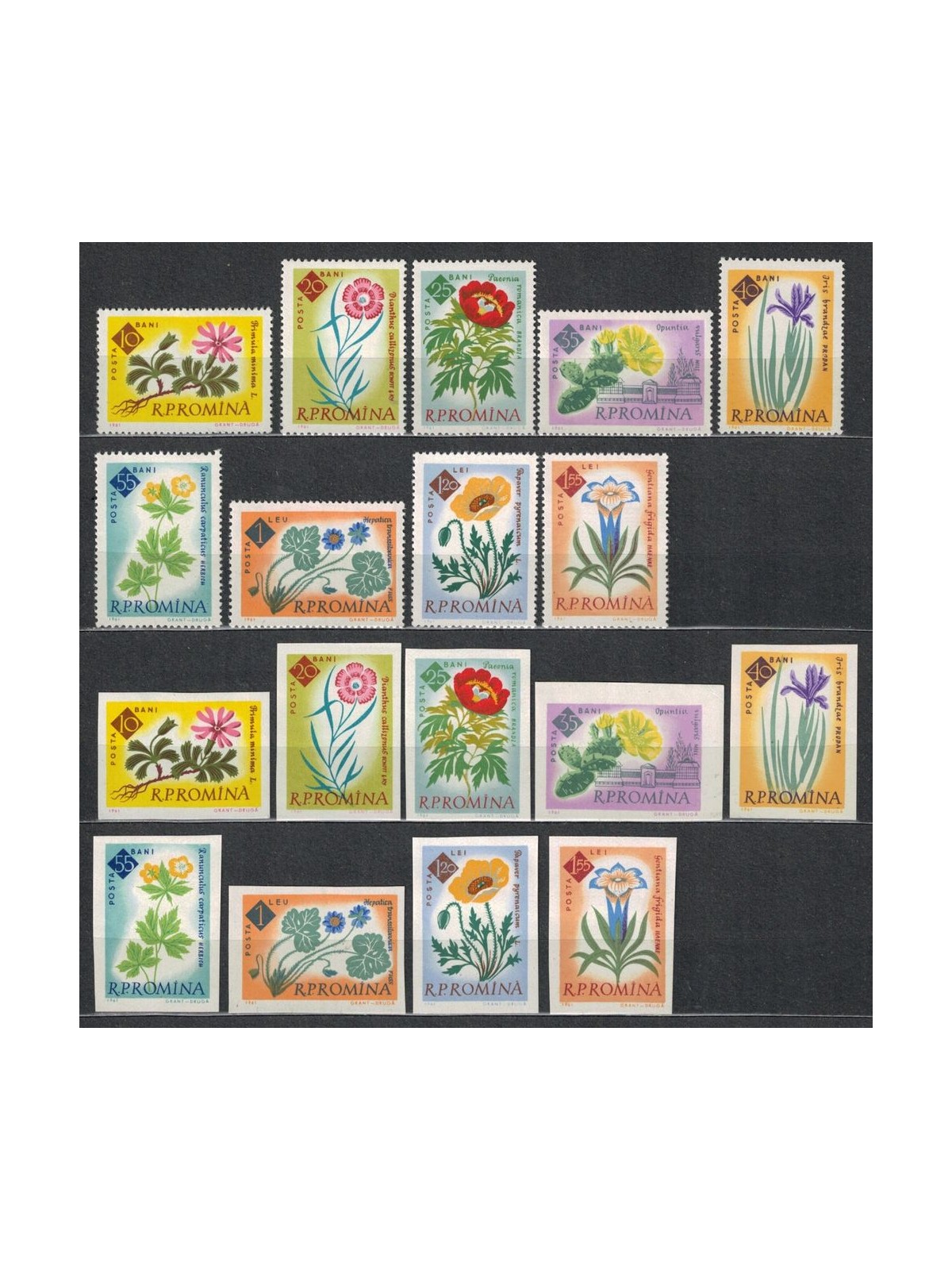 ROMANIA 1961 Giardino botanico di Bucarest, fiori 18v MNH**