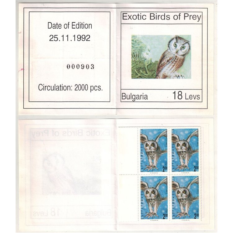 BULGARIA 1992 Fauna, nocturnal birds of prey 2 booklet MNH**