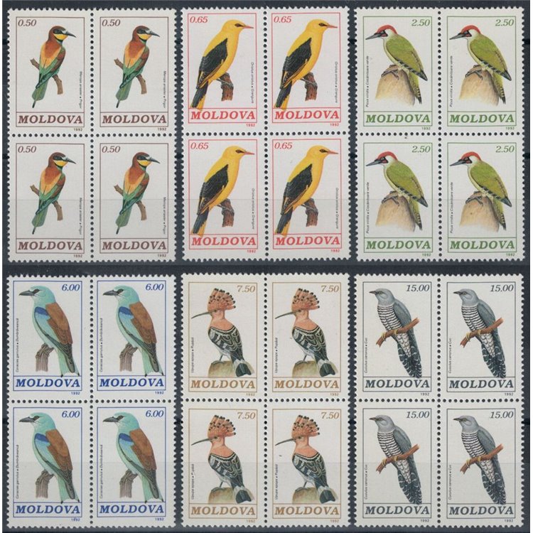 MOLDOVA 1992 Fauna, birds 6v in block of four MNH**