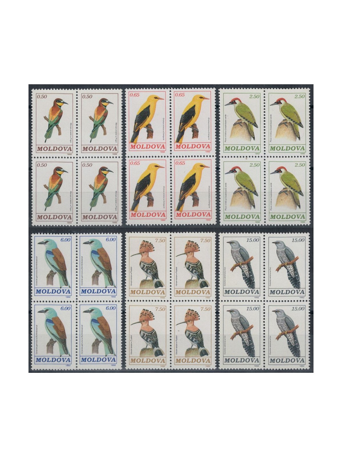 MOLDAVIA 1992 Fauna, uccelli 6v in quartina MNH**