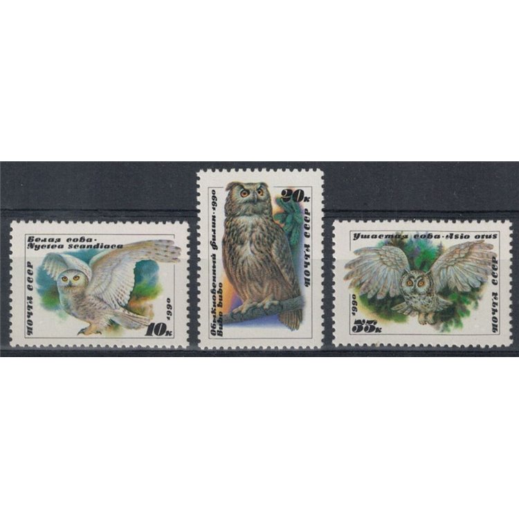 RUSSIA 1990 Fauna, rapaci notturni 3v MNH**