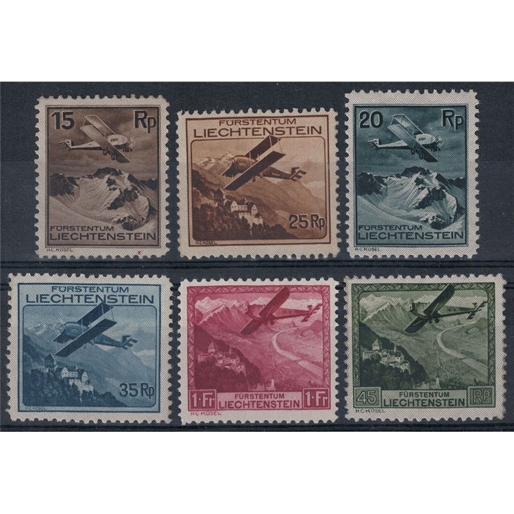 LIECHTENSTEIN 1930 Paesaggi diversi, posta aerea 6v MH*