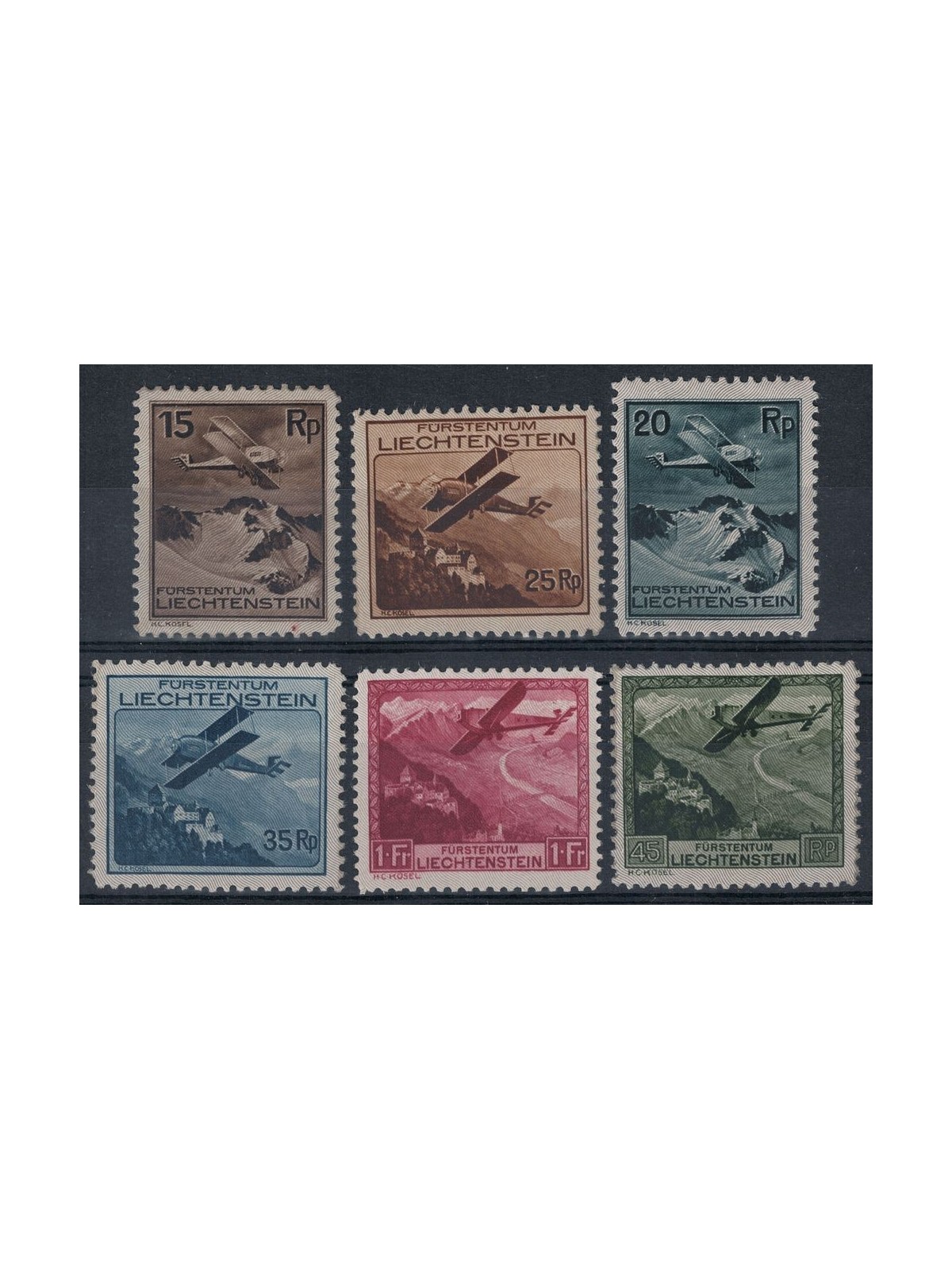 LIECHTENSTEIN 1930 Various landscapes, airmail 6v MH*