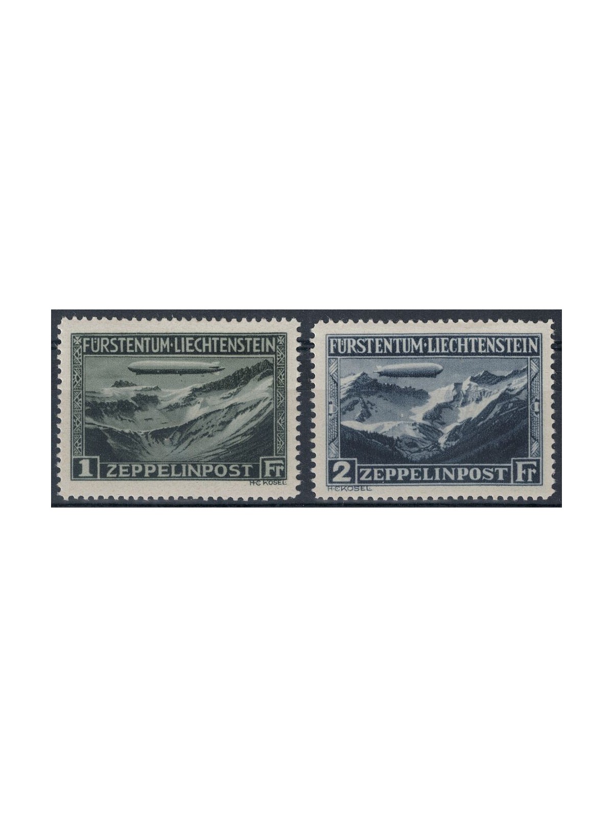 LIECHTENSTEIN 1931 Dirigibile Graf Zeppelin, posta aerea 2v MH*