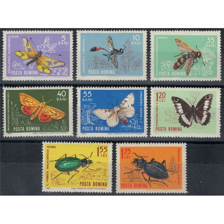 ROMANIA 1964 Various insects 8v MNH**