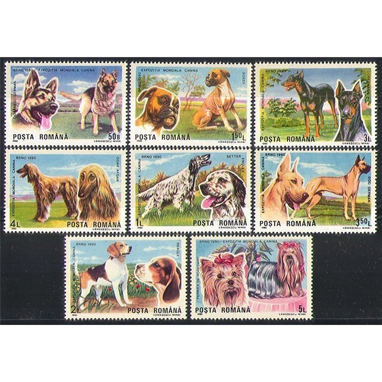 ROMANIA 1990 International Dog Show 8v MNH**