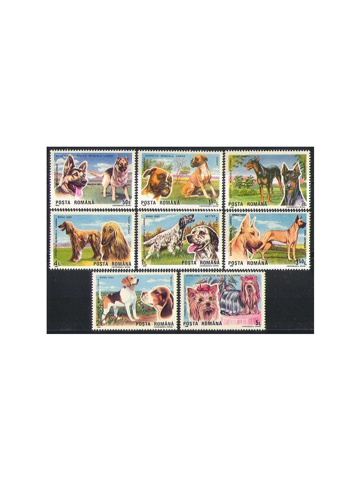 ROMANIA 1990 International Dog Show 8v MNH**