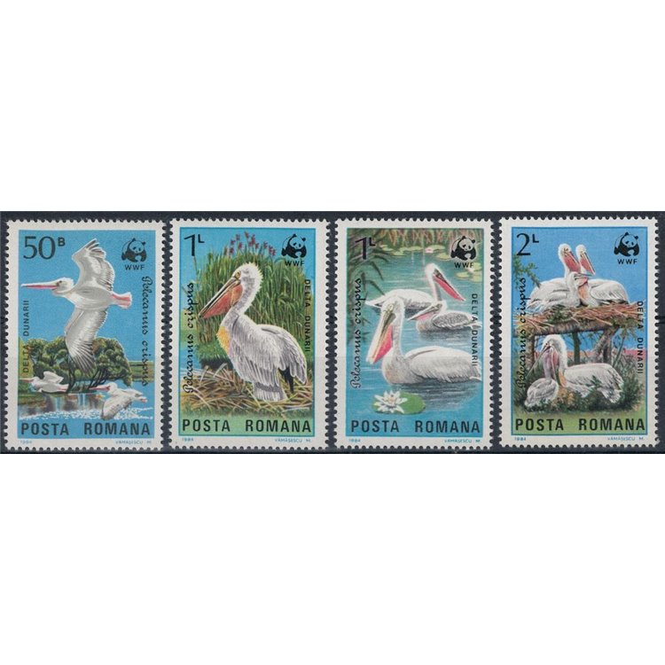 ROMANIA 1984 Protezione della natura, pellicano riccio 4v MNH**