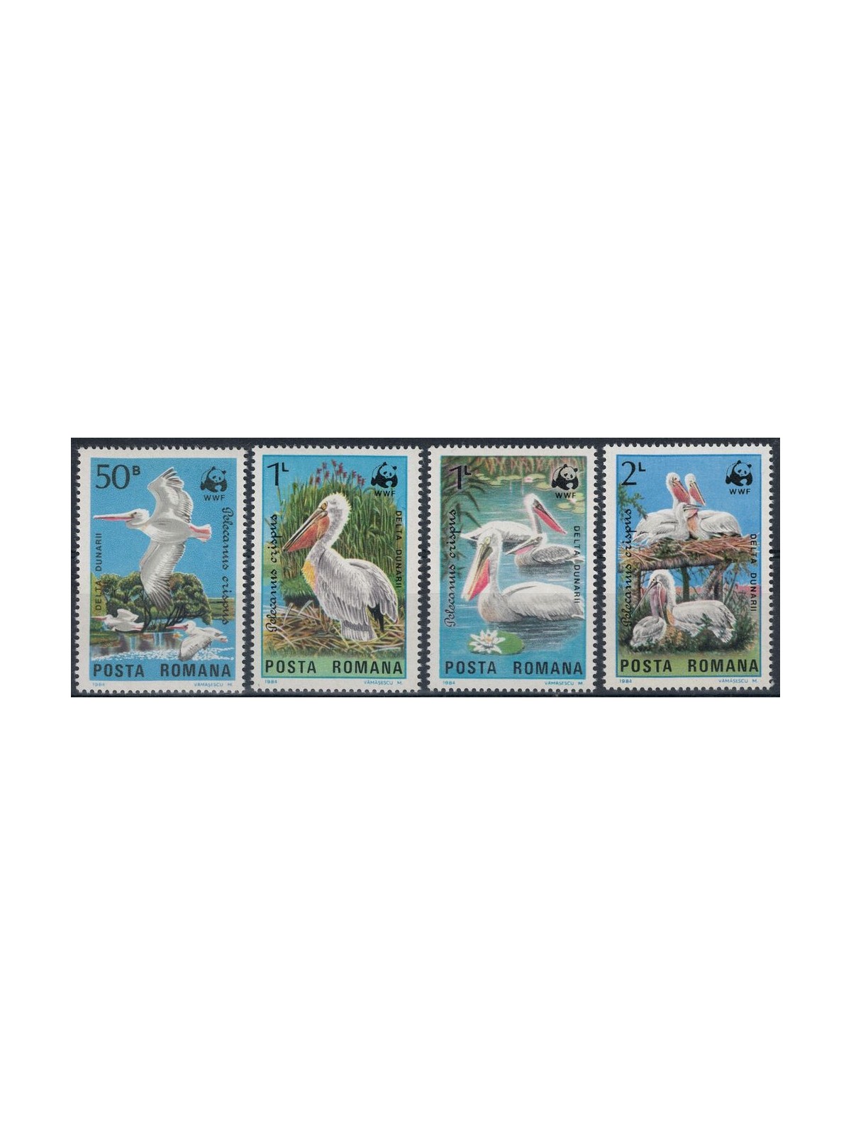 ROMANIA 1984 Nature Protection, Dalmatian Pelican 4v MNH**