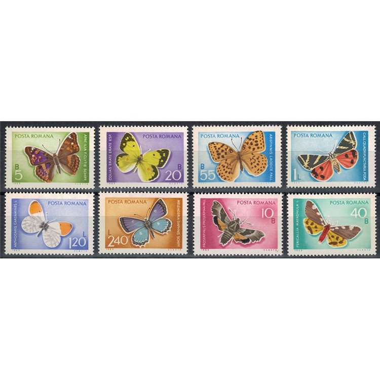 ROMANIA 1969 Butterflies 8v MNH**
