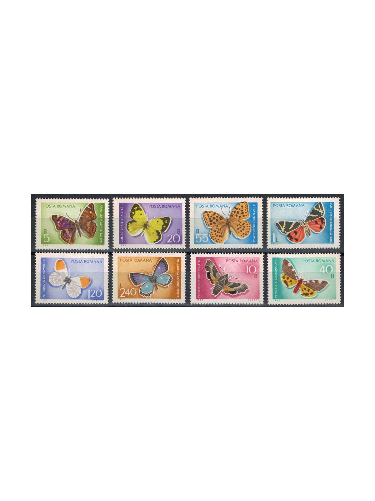 ROMANIA 1969 Butterflies 8v MNH**