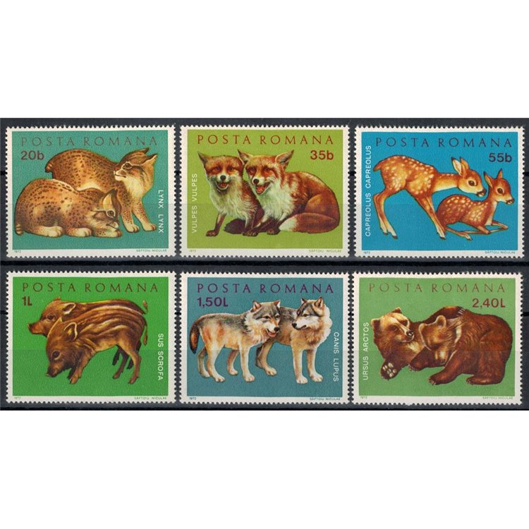 ROMANIA 1972 Cuccioli di animali selvatici 6v MNH**
