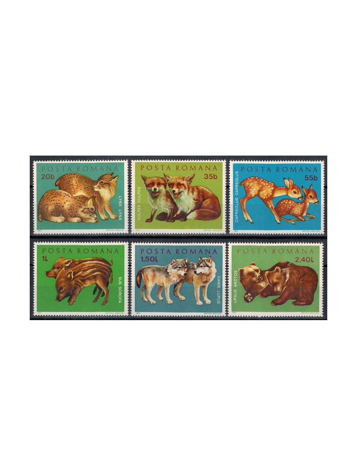 ROMANIA 1972 Baby wild animals 6v MNH**