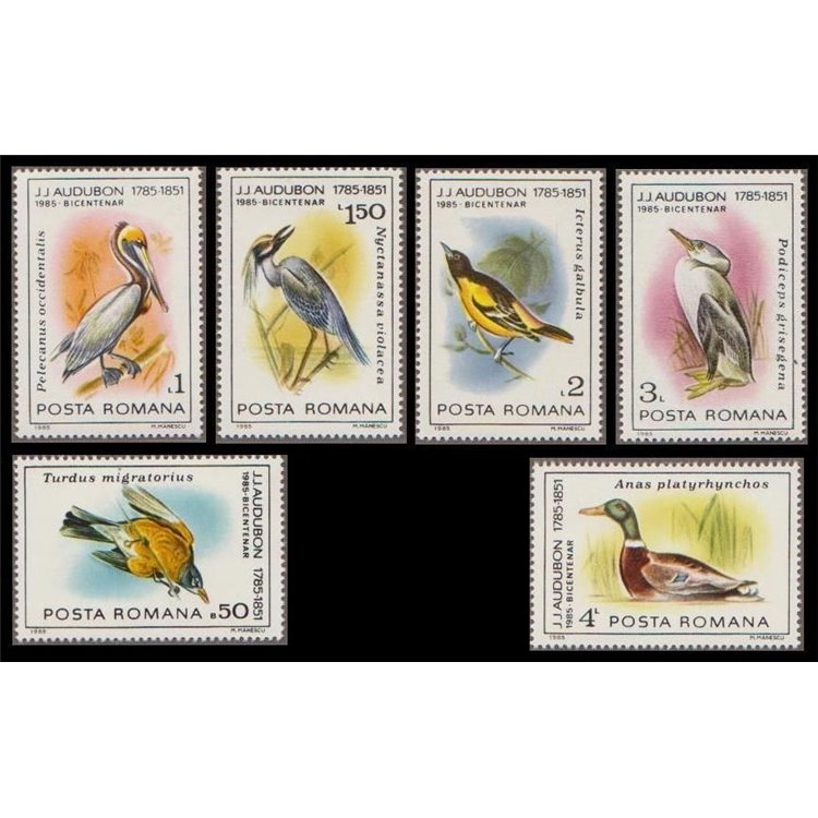 ROMANIA 1985 John James Audubon, uccelli 6v MNH**