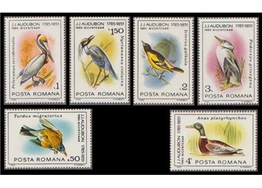 ROMANIA 1985 John James Audubon, birds 6v MNH**