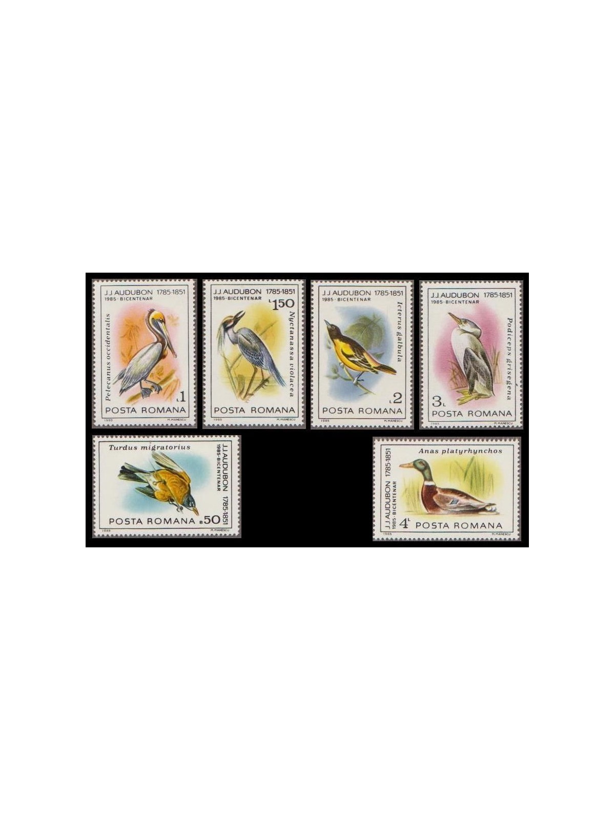 ROMANIA 1985 John James Audubon, birds 6v MNH**