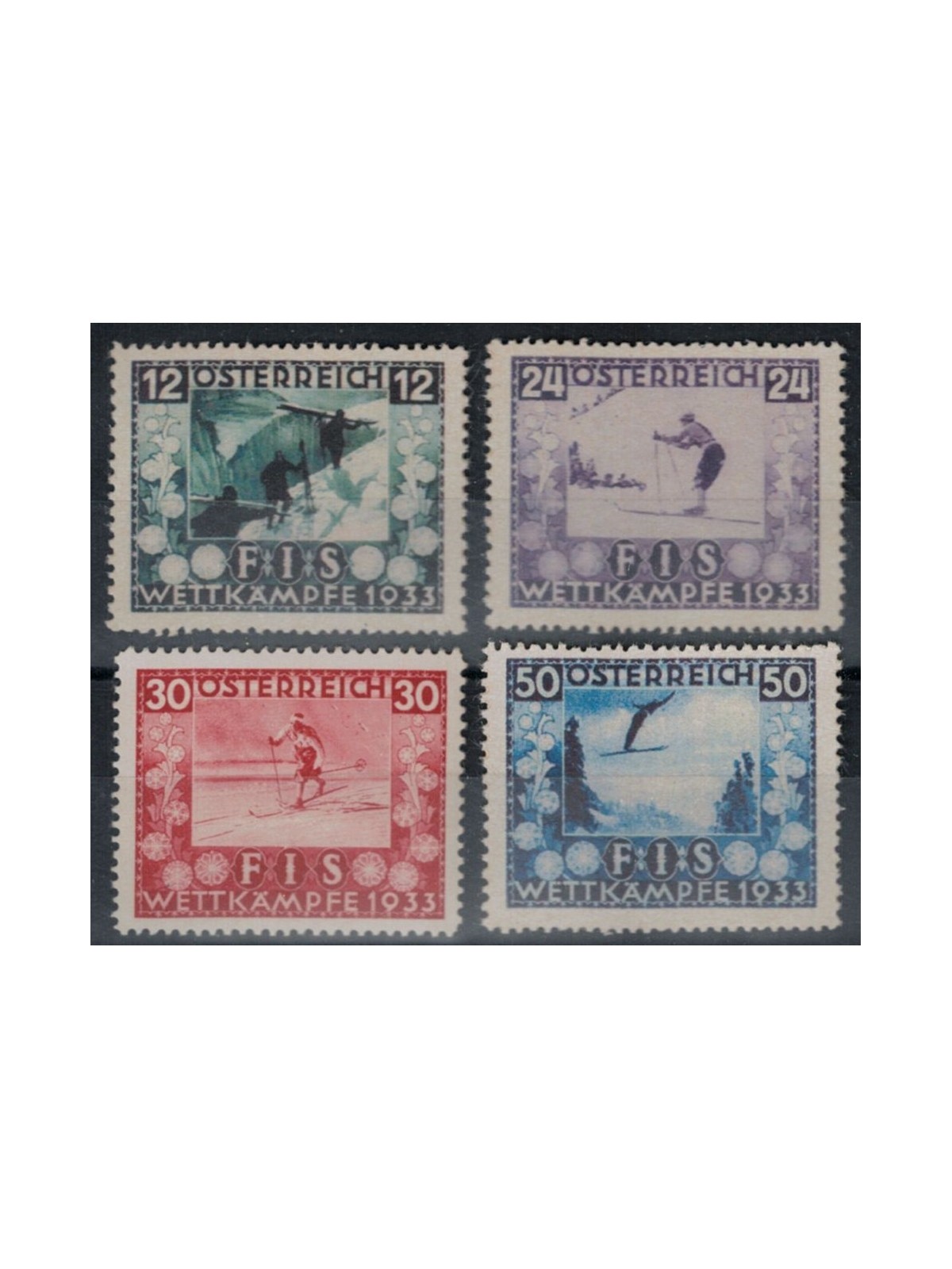 AUSTRIA 1933 Campionati di sci 4v MNH**