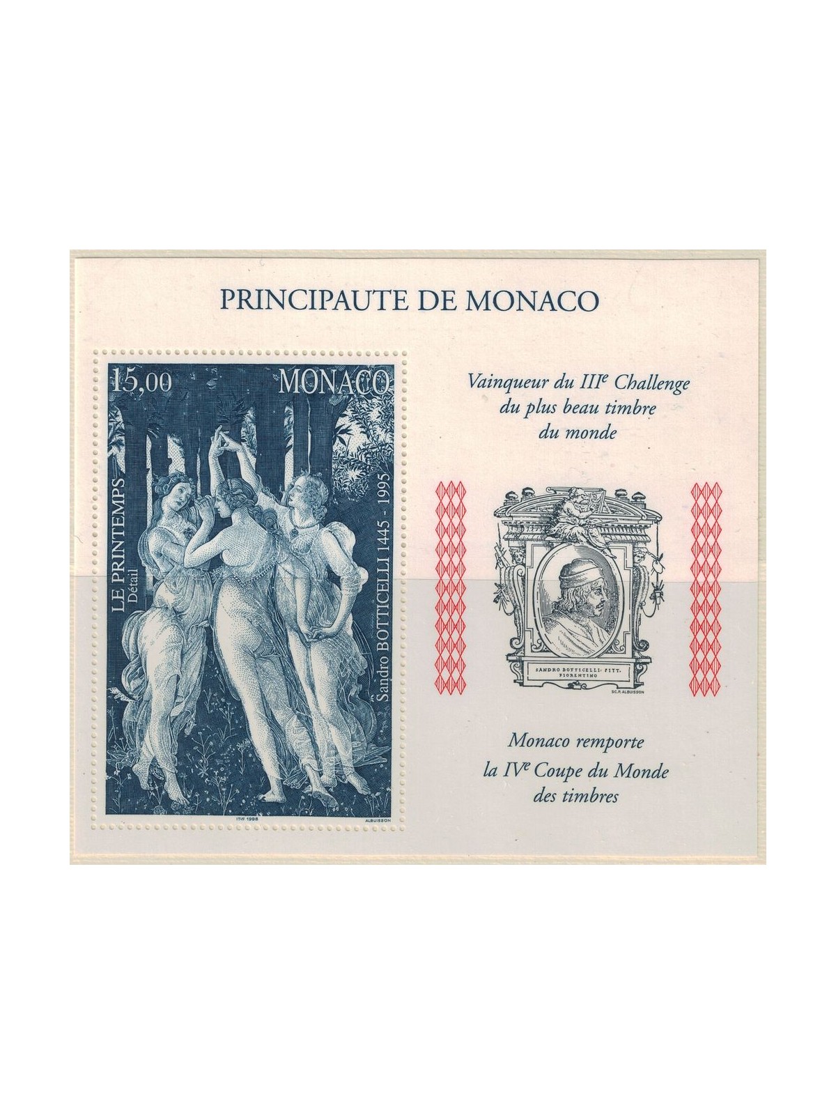 MONACO 1997 Sandro Botticelli s/s MNH**