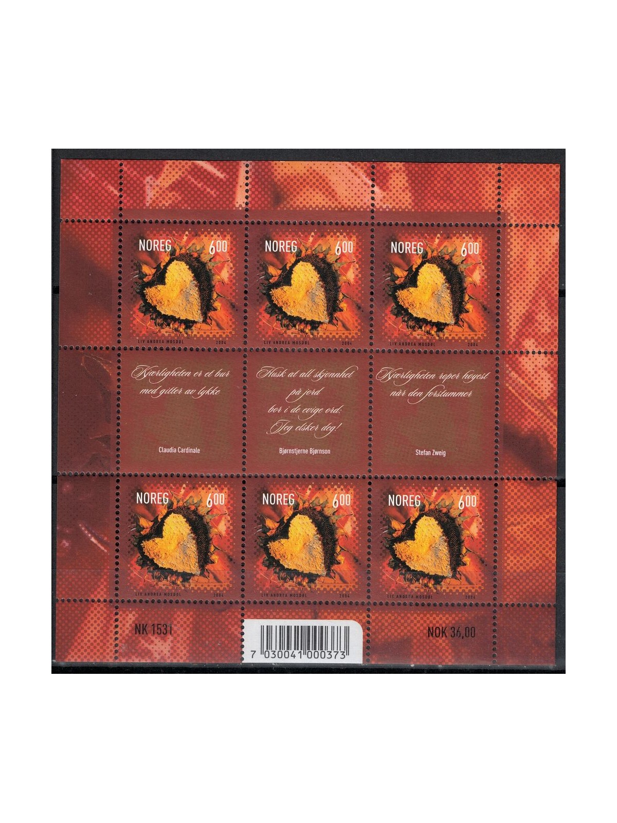 NORWAY 2004 Valentine's Day m/s MNH**