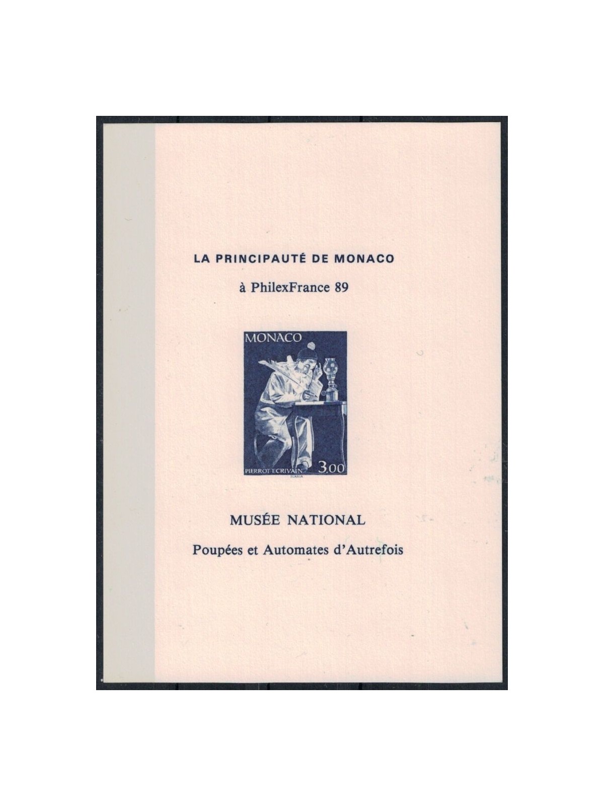 MONACO 1990 Promozione della filatela, Pierrot scrittore, prova di lusso