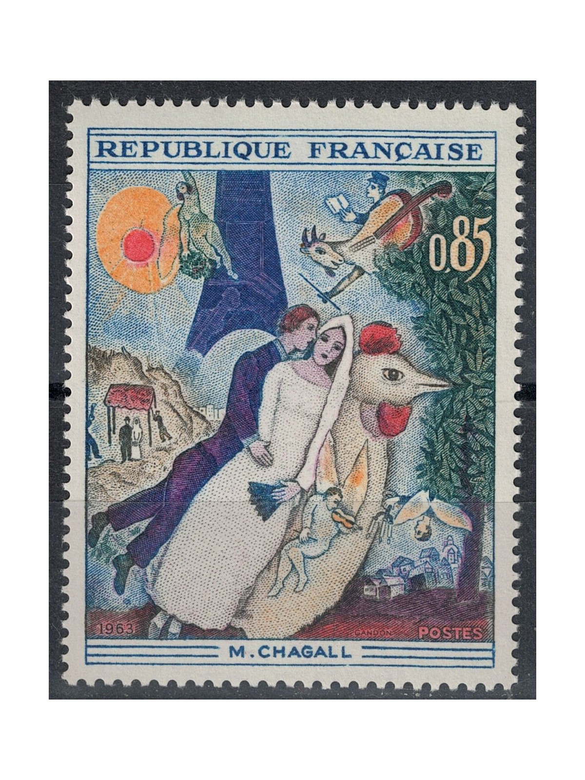 FRANCE 1963 Art (Chagall, The Couple at the Eiffel Tower) MNH**