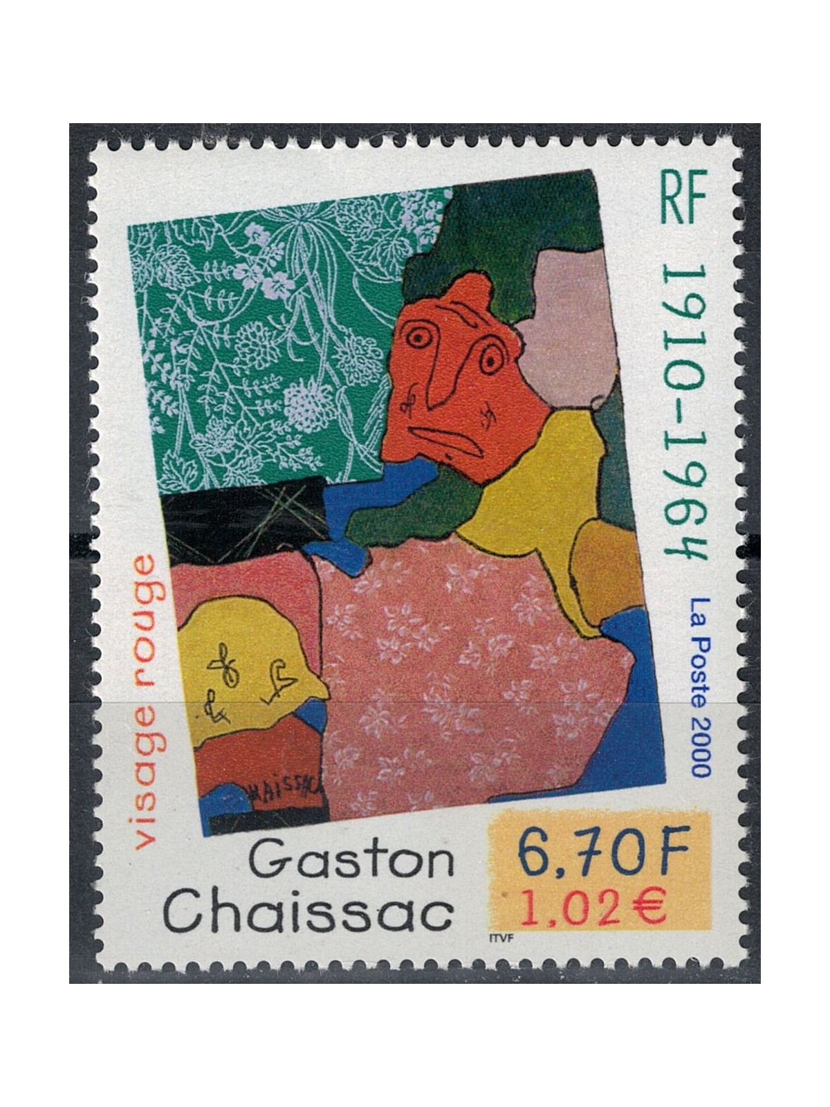 FRANCE 2000 Art (Gaston Chaissac, Red Face) MNH**