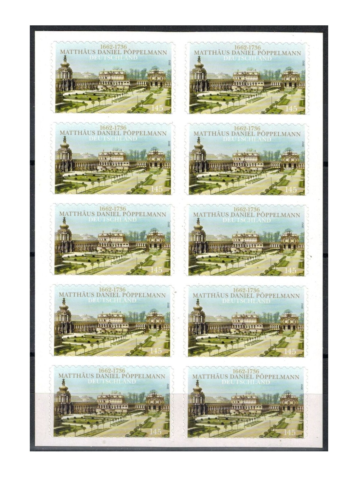 GERMANY BRD 2012 Matthaus Daniel Poppelmann booklet MNH**