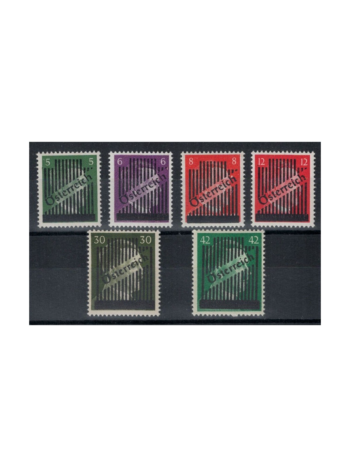 AUSTRIA 1945 Francobolli di Germania soprastampati con righe verticali 6v MNH**