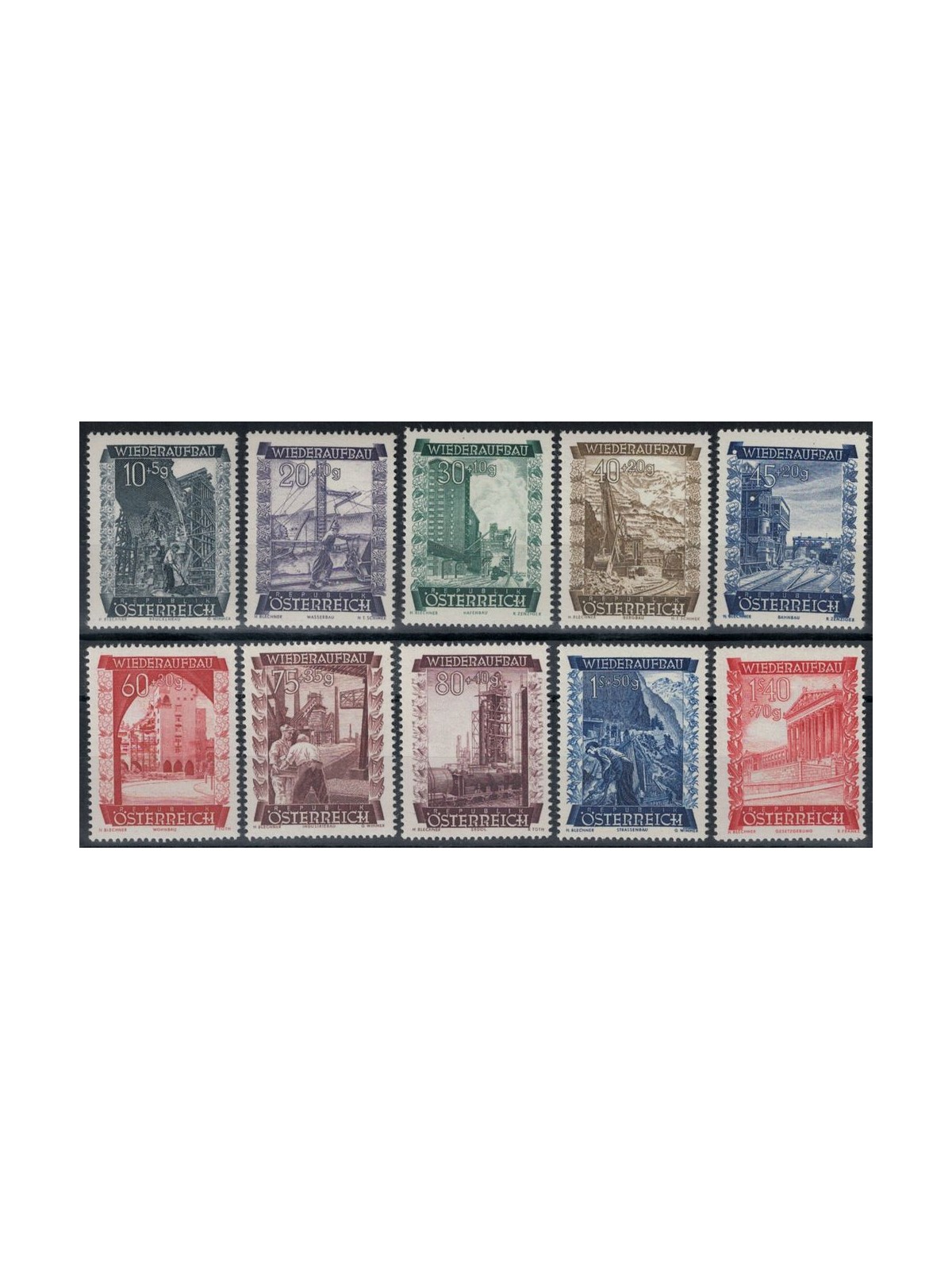 AUSTRIA 1948 Pro ricostruzione, vedute diverse 10v MNH**