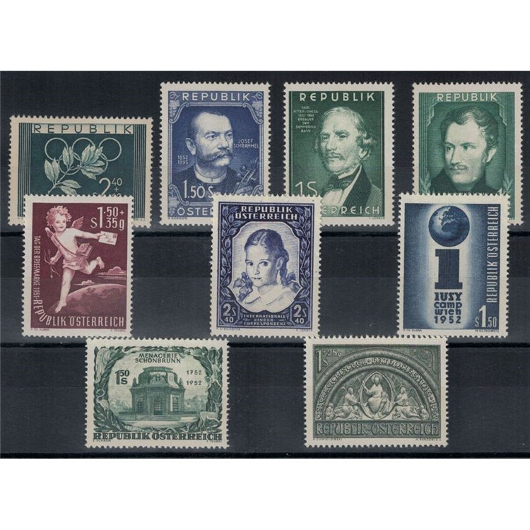 AUSTRIA 1952 Complete vintage 9v MNH**