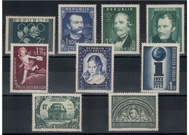 AUSTRIA 1952 Annata completa 9v MNH**