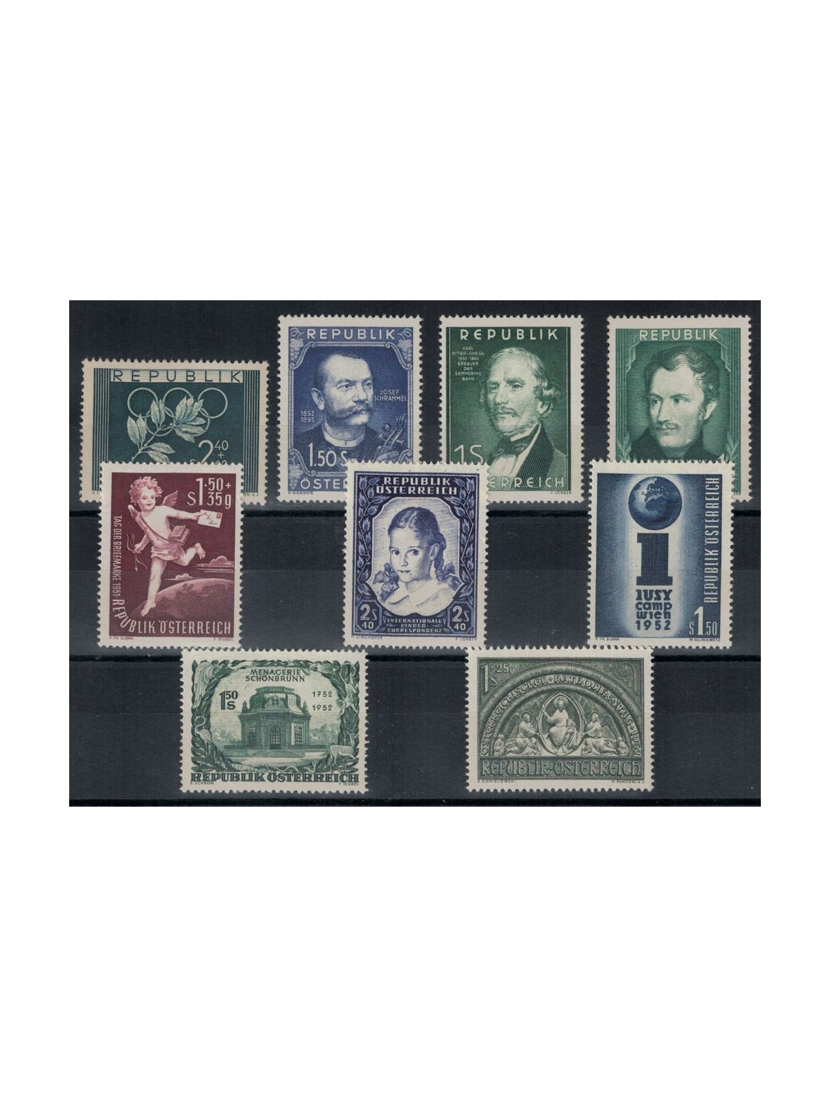 AUSTRIA 1952 Complete vintage 9v MNH**